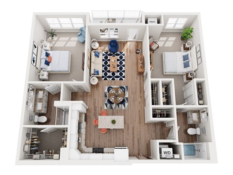 Floor plan for 2 beds, 2 baths, 1310 sqft